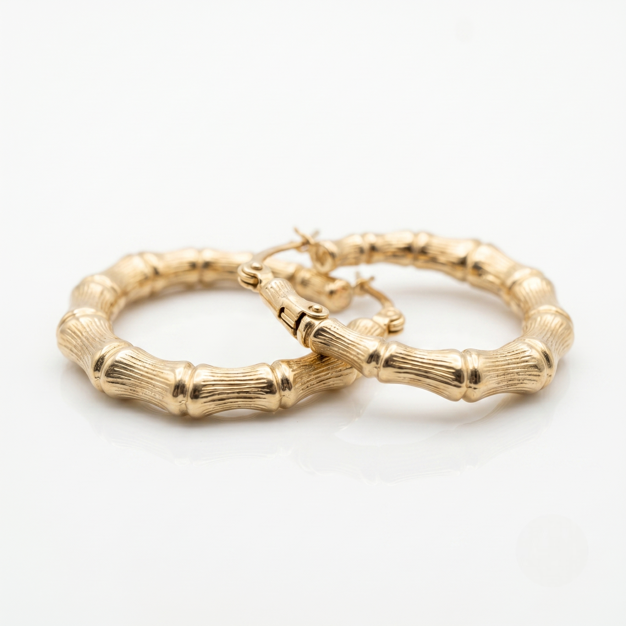14K Yellow Gold Bamboo Hoop Earrings | Solid Gold Textured Hoops