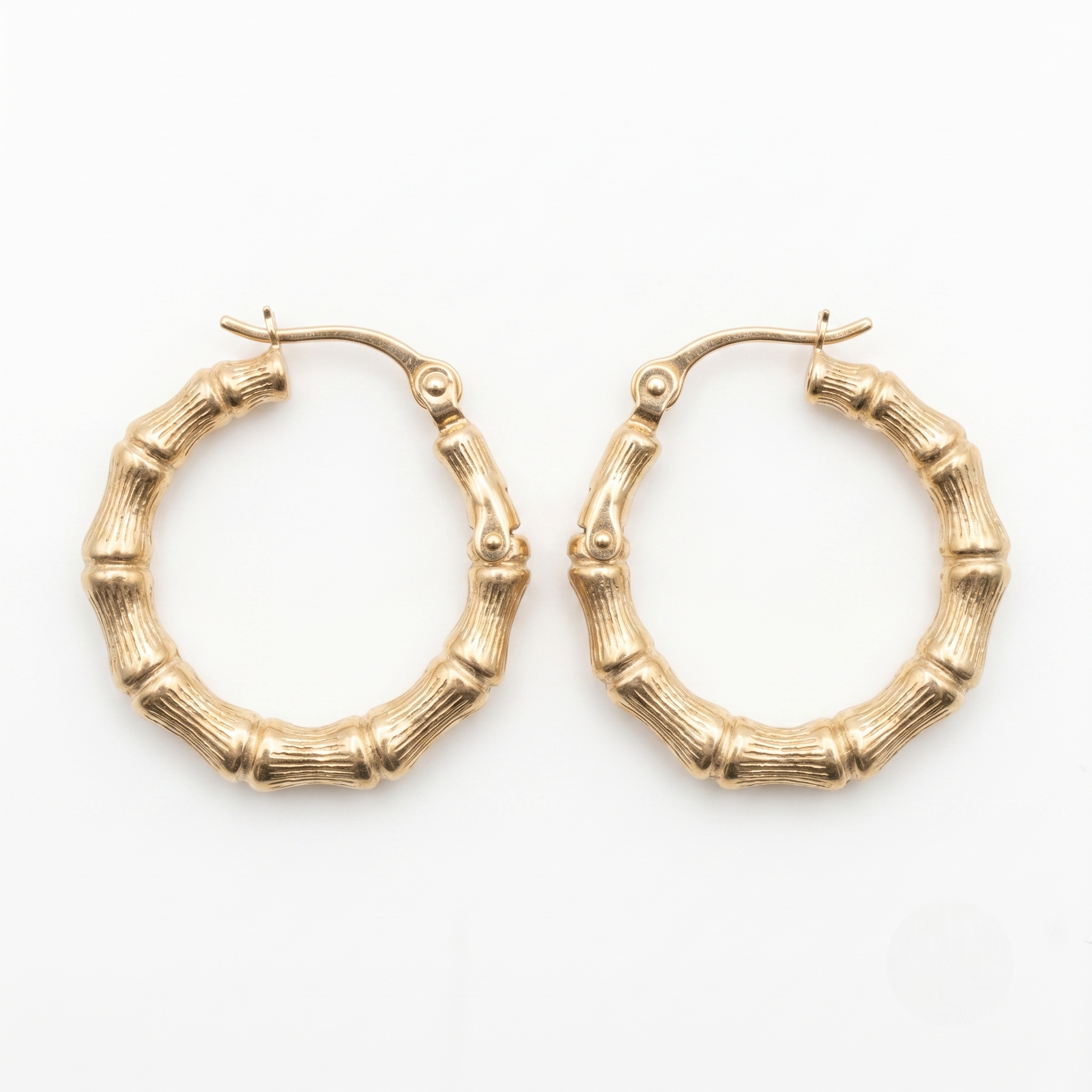 14K Yellow Gold Bamboo Hoop Earrings | Solid Gold Textured Hoops