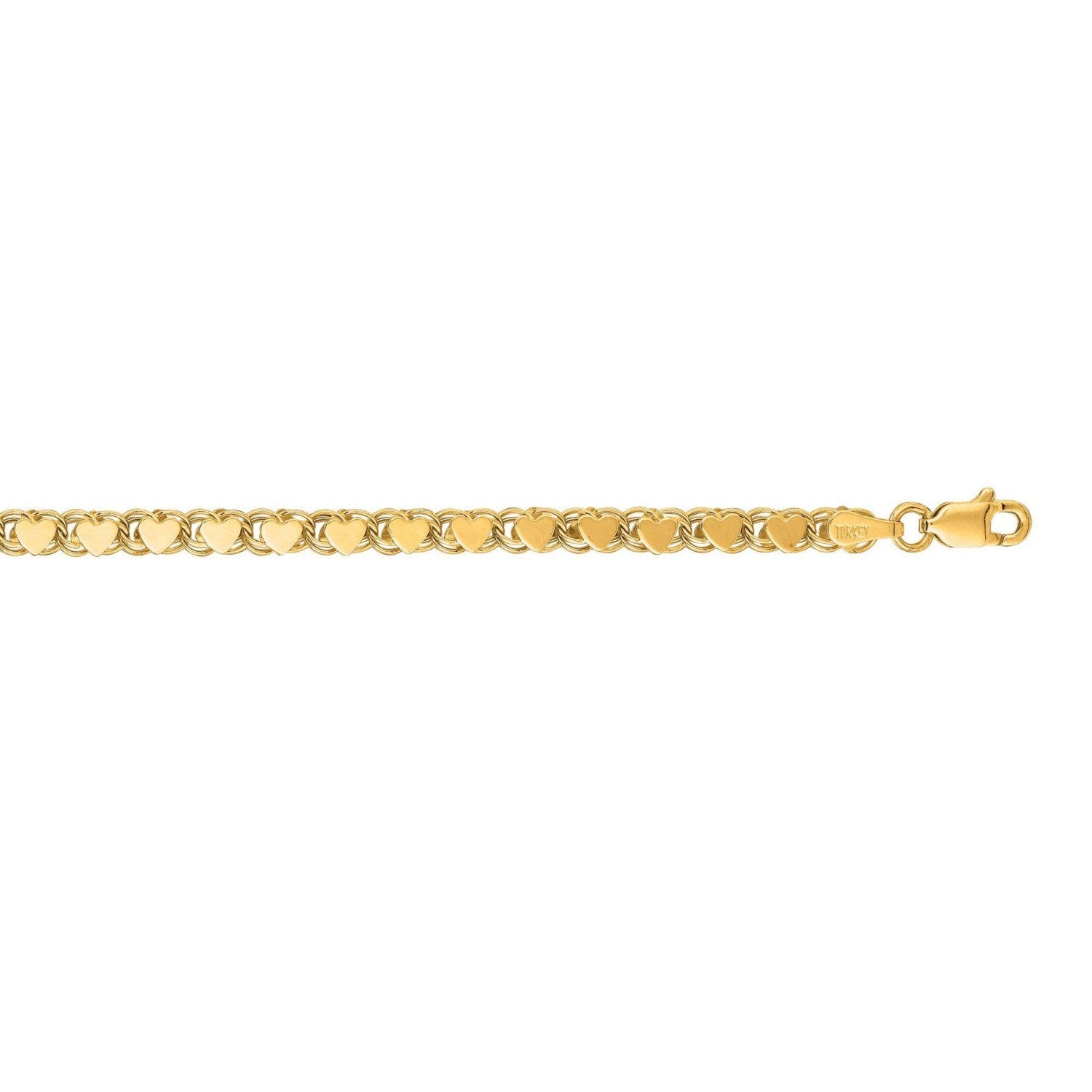3.3mm 14k Yellow Gold Heart Anklet