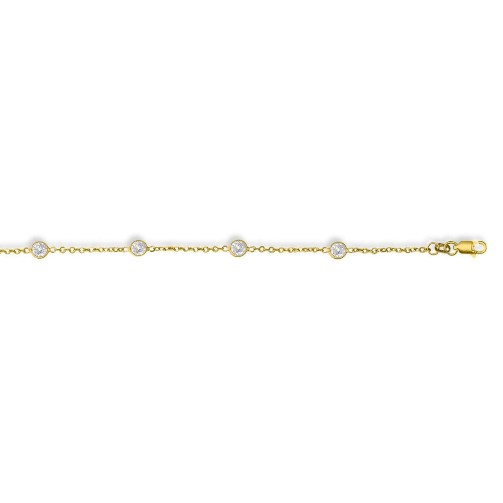 14k Yellow Gold Anklet with Round White Cubic Zirconia