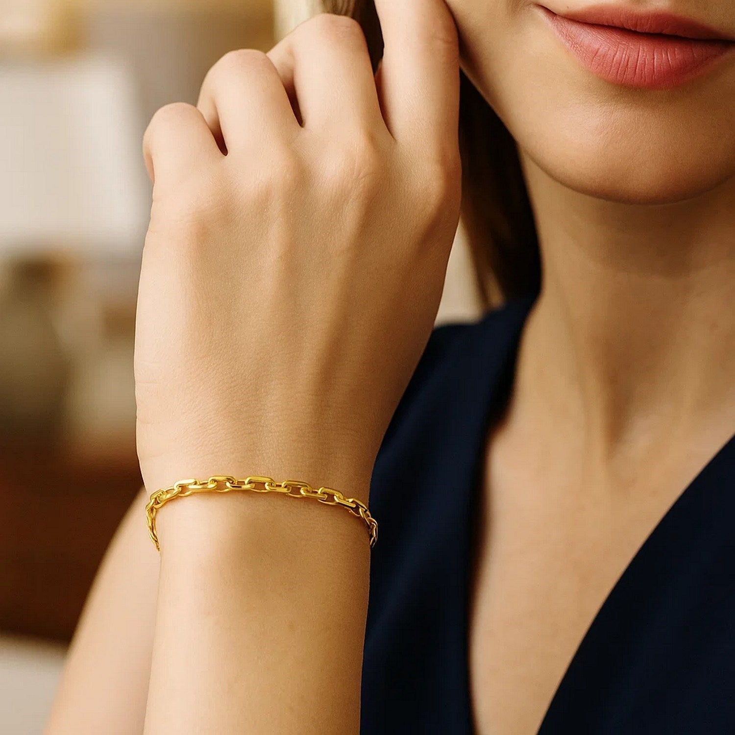 14k Yellow Gold French Cable Chain Bracelet  (2.50 mm)