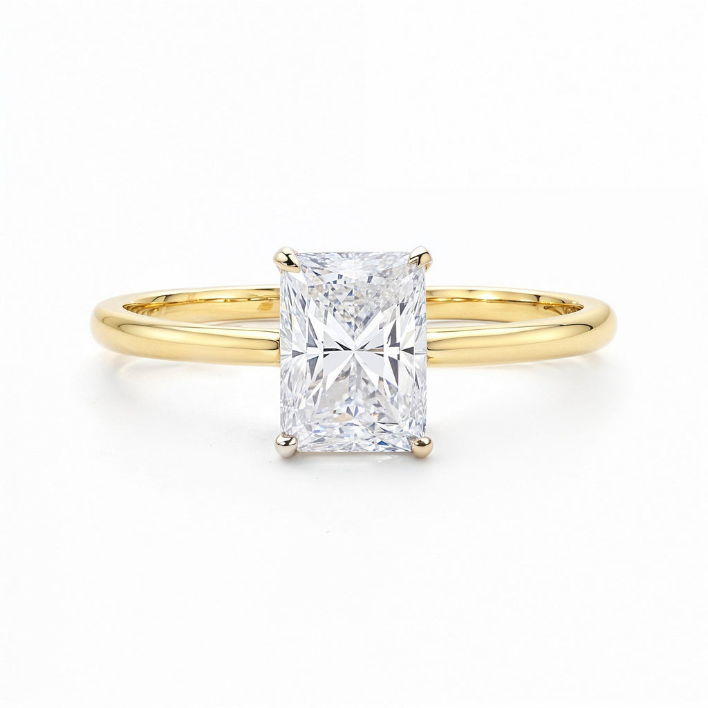 1.50Ct Radiant Lab Grown IGI G/VS1 Diamond Ring in 14K Yellow Gold