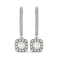 Cushion Shape Halo Style Diamond Drop Earrings in 14k White Gold (1/2 cttw)