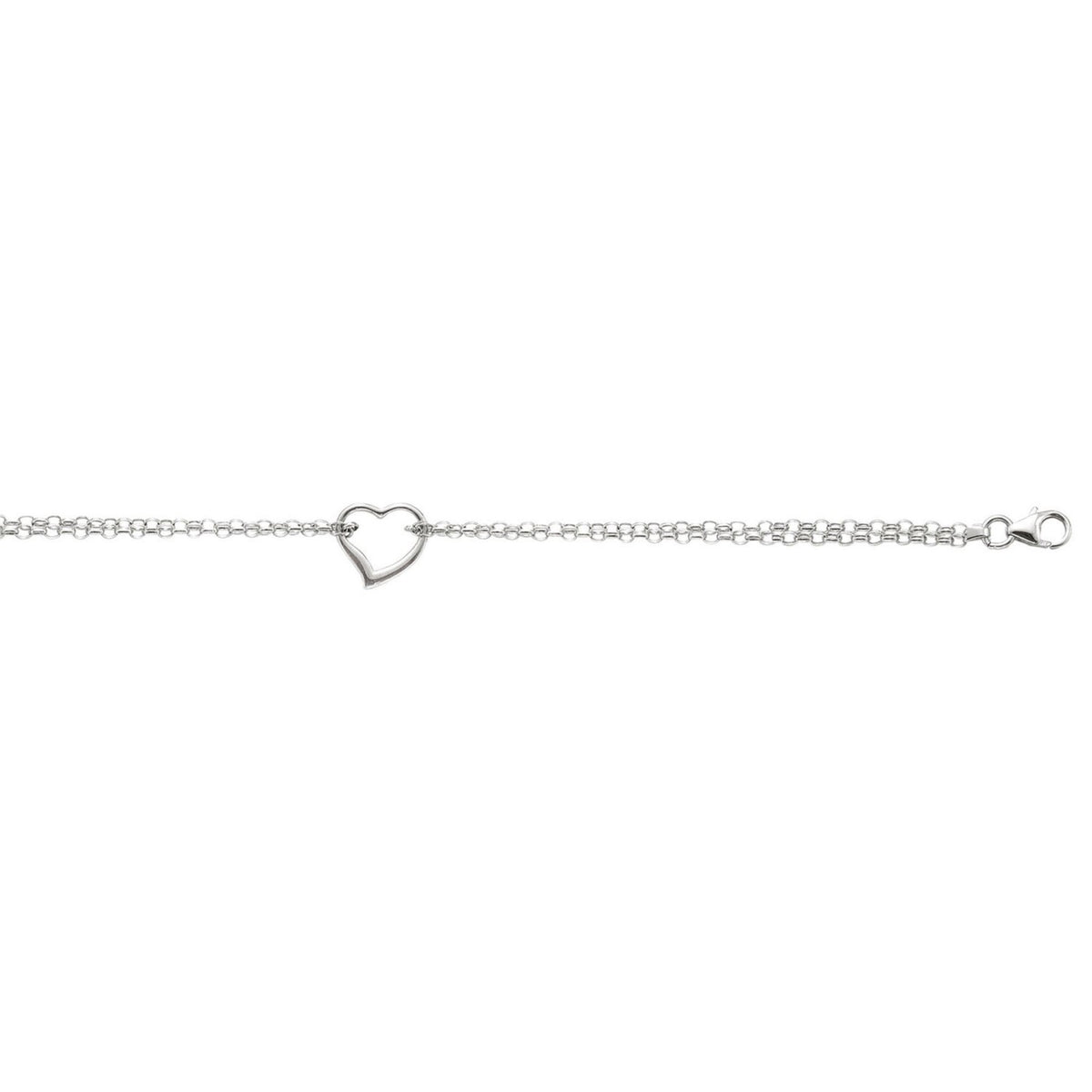 14k White Gold Cable Chain Anklet with Open Heart Station