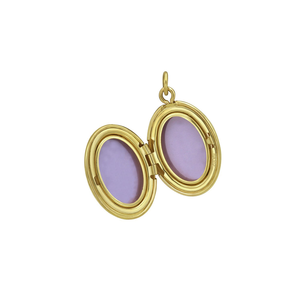 14K Yellow Gold Oval Diamond Locket Charm Pendant (16.00 mm)