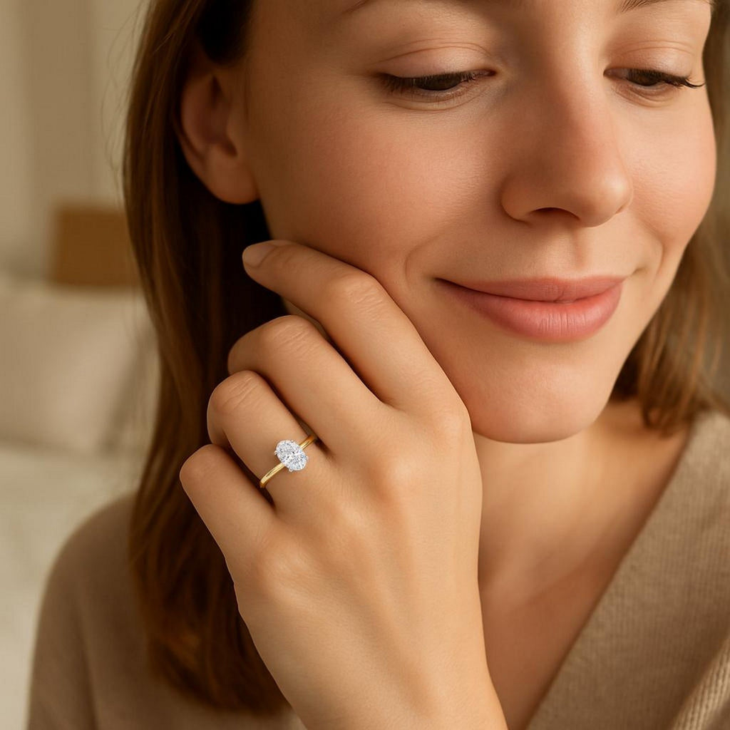 1 Carat Oval Lab Grown IGI G/VS1 Diamond Solitaire Ring in 14K Yellow Gold