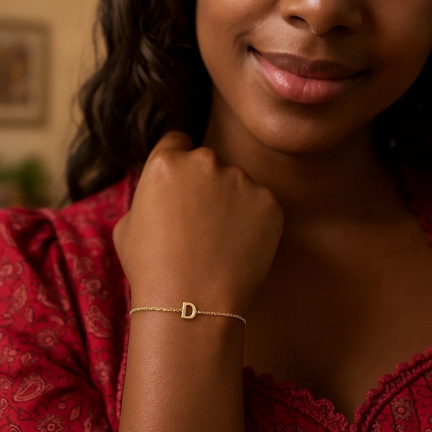 14K Yellow Gold Mini Initial D Bracelet