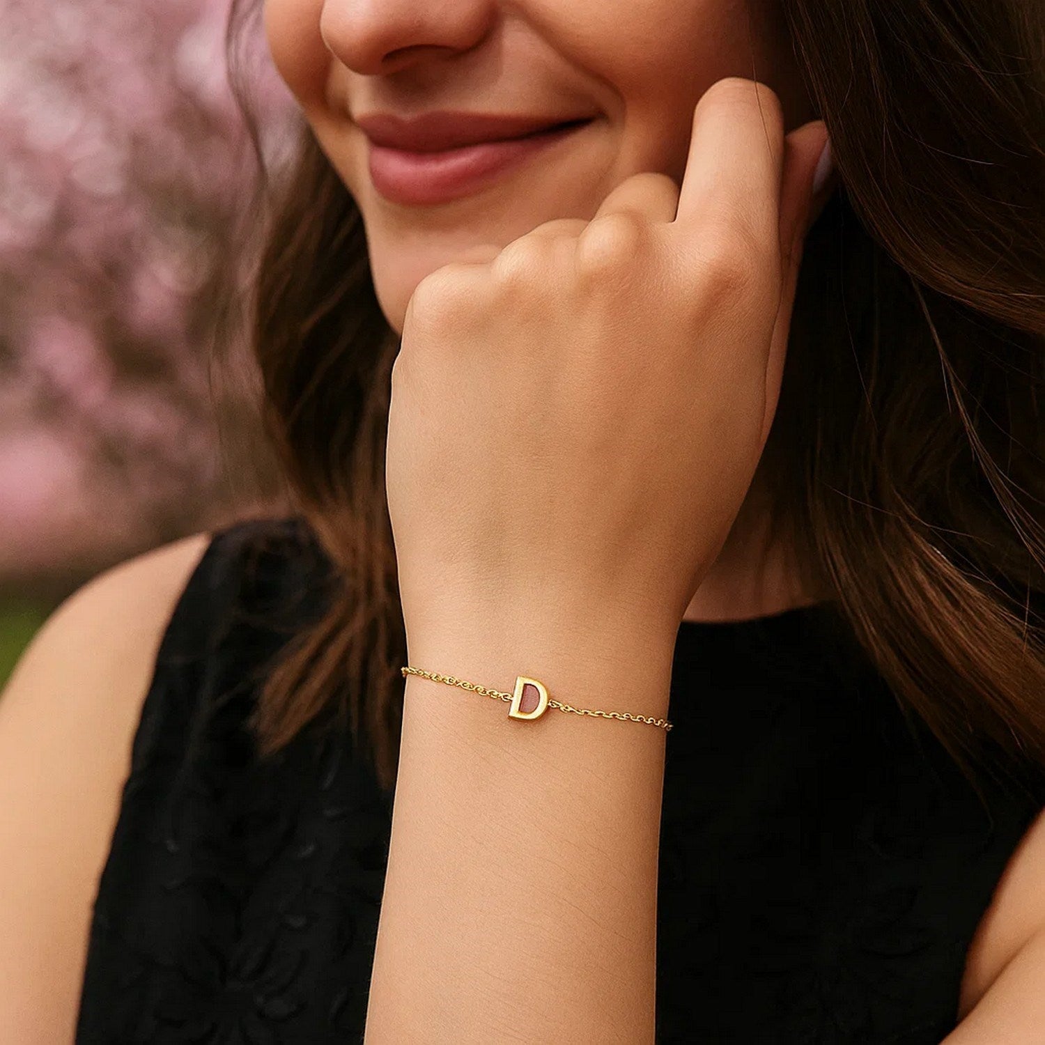 14K Yellow Gold Mini Initial D Bracelet