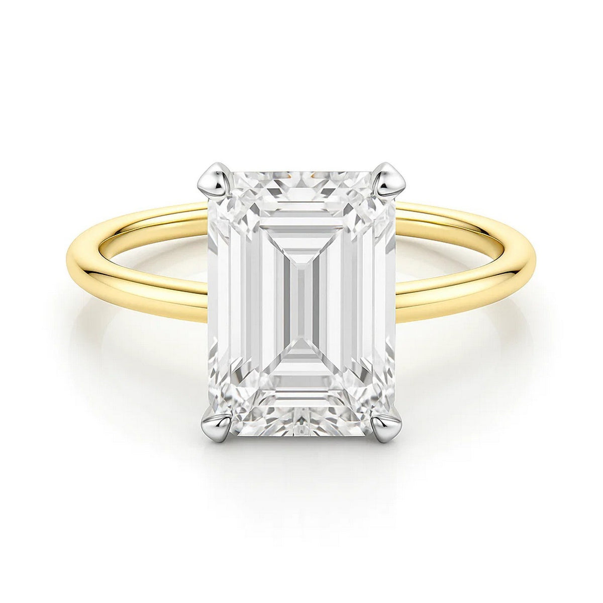 5 Carat Emerald Lab Grown IGI G/VS1 Diamond Solitaire Ring in 14K Yellow Gold