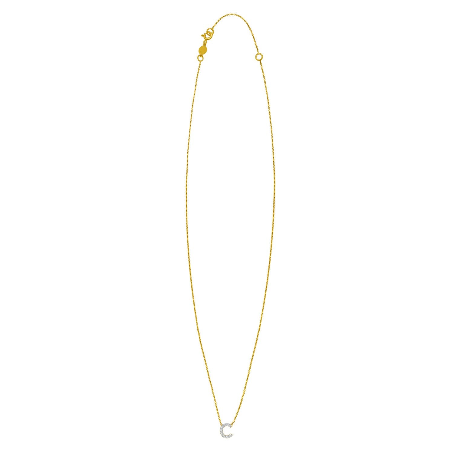 14K Yellow Gold Mini Diamond C Initial Pendant Necklace