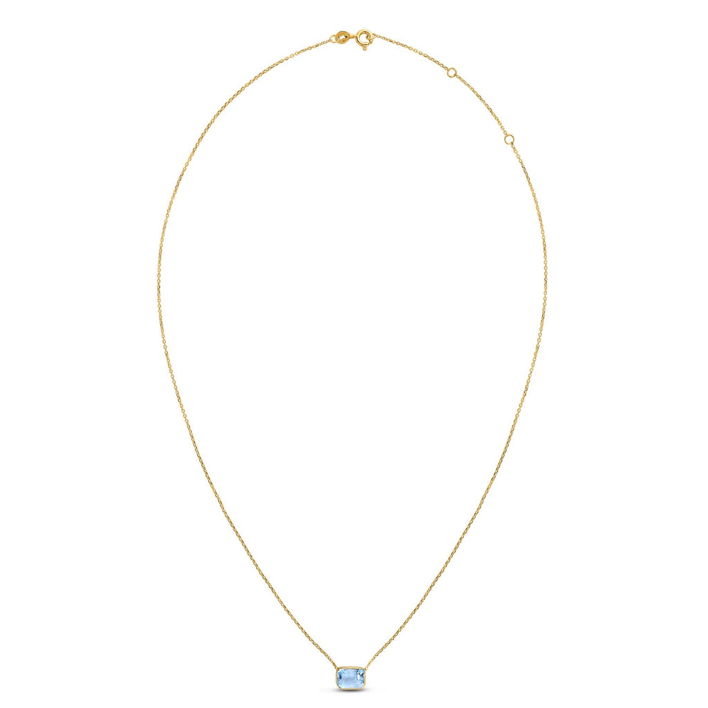 14K Yellow Gold Emerald Cut Blue Topaz Necklace
