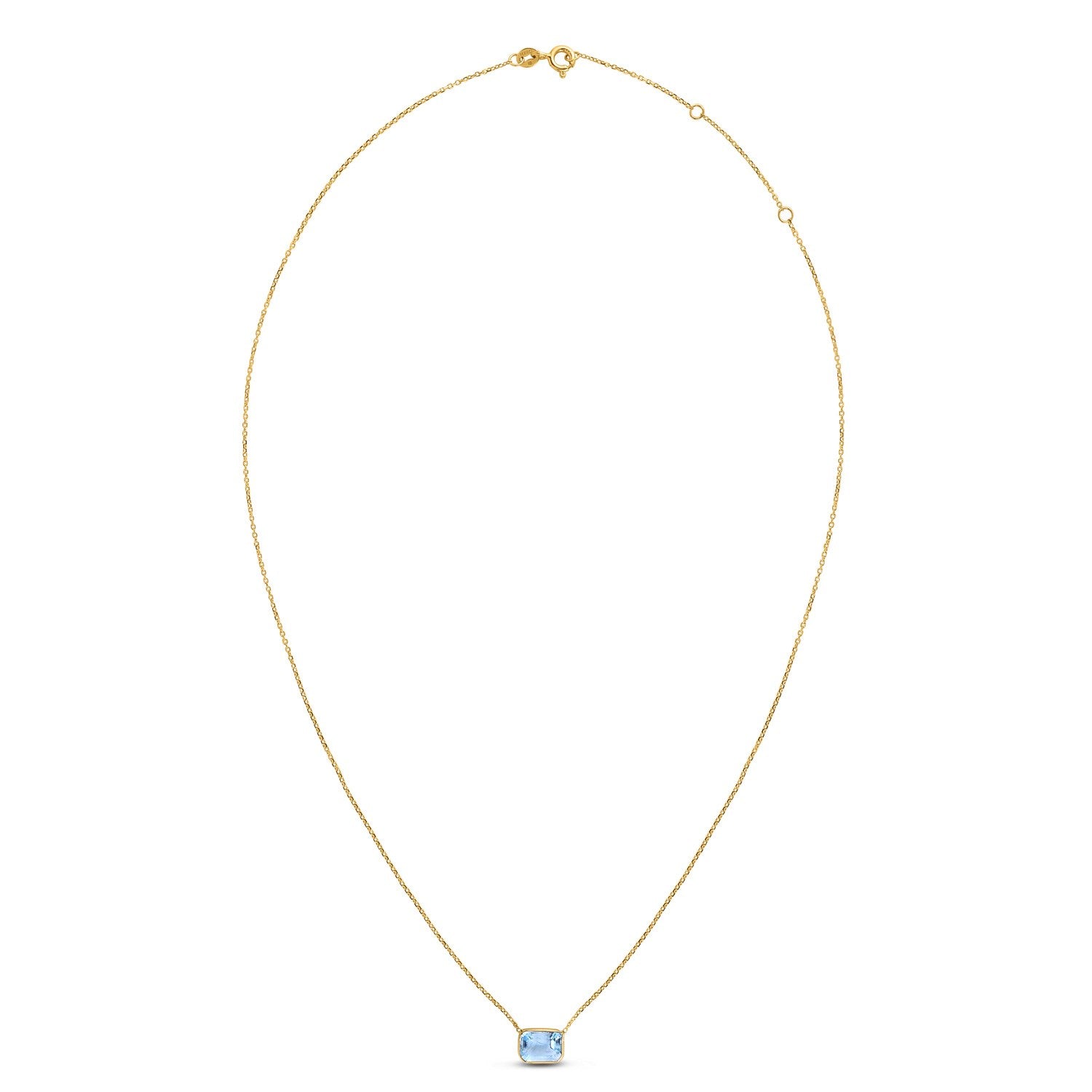 14K Yellow Gold Emerald Cut Blue Topaz Necklace