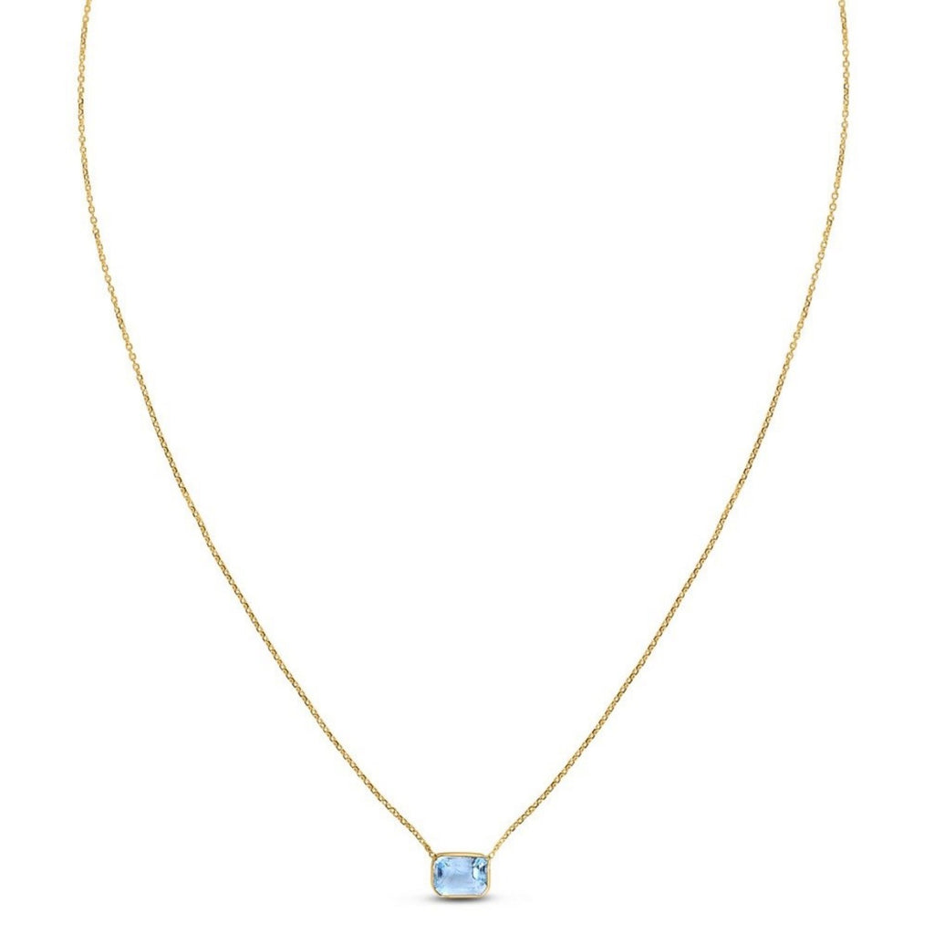 14K Yellow Gold Emerald Cut Blue Topaz Necklace