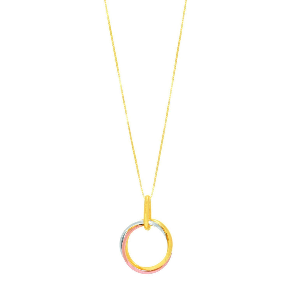 14k Tri-Color Gold Open Interlaced Ring Pendant